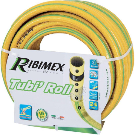 Tuyau d'Arrosage Antivrille 25M Ø19 mm – Jaune, Résistant et Flexible – Idéal pour Jardinage - RIBIMEX
