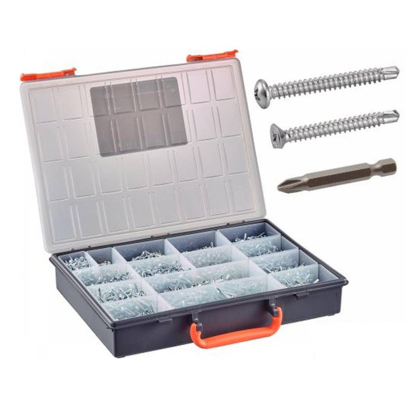 Coffret 2000 Pcs Vis Autoperceuses TC TF Phillips + Embouts - Acier Zn - D-Work