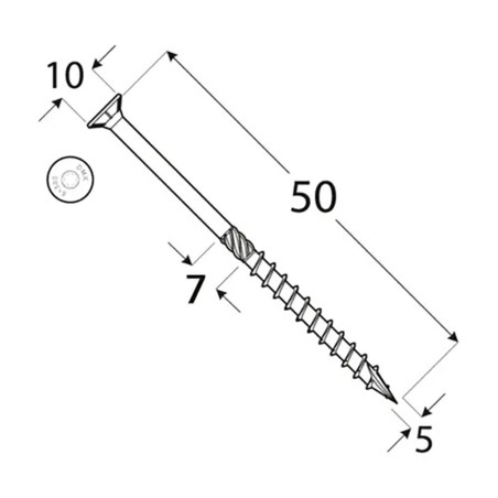 200 Vis De Construction À Tête Plate Cs 05050 - 5X50 mm T25 - D-Work