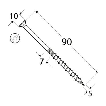 200 Vis de Construction à Tête Plate 5x90 mm T25 - D-Work