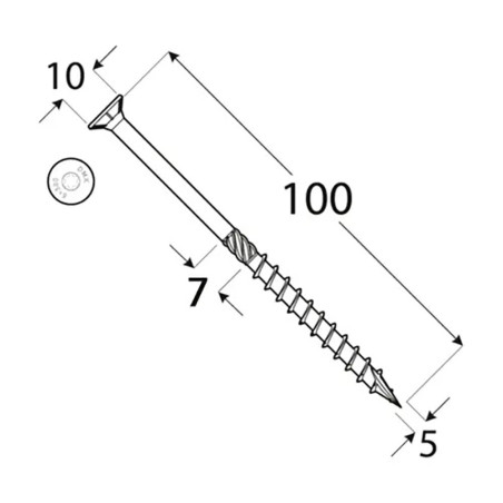 100 Vis De Construction À Tête Plate Cs 05100 - 5X100 mm T25 - D-Work