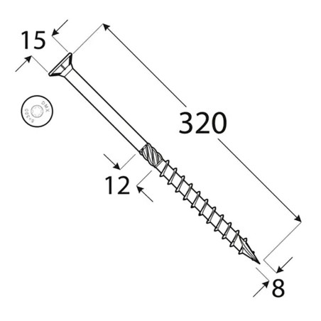 50 Vis de Construction à Tête Plate 8x320 mm T40 - D-Work
