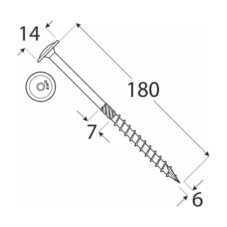 100 Vis De Construction À Tête Large 6x180 Mm T30 - D-Work