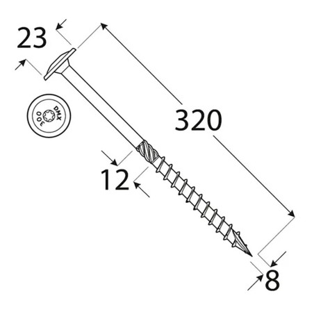 50 Vis de Construction à Tête Large 8x320 mm T40 - D-Work