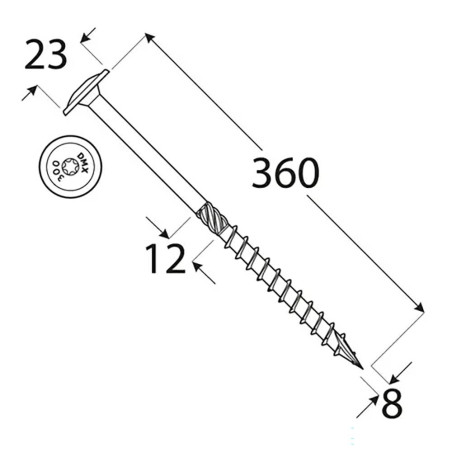 50 Vis de Construction à Tête Large 8x360 mm T40 - Acier Zingué - Fixation Robuste - D-Work