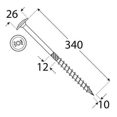 25 Vis de Construction à Tête Large 10x340 mm T40 - D-Work