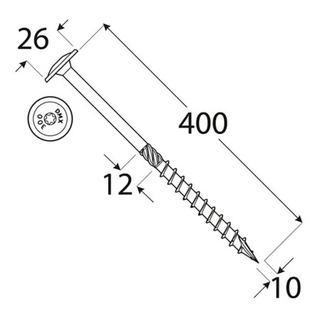 25 Vis De Construction À Tête Large Ct 10400 - 10X400 mm T40 - D-Work