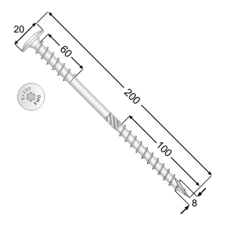 50 Vis Pour Isolation Tête Large 8x200 mm T40 - D-Work