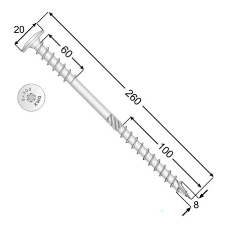 50 Vis Pour Isolation 8x260 mm Tête Large T40 - D-Work