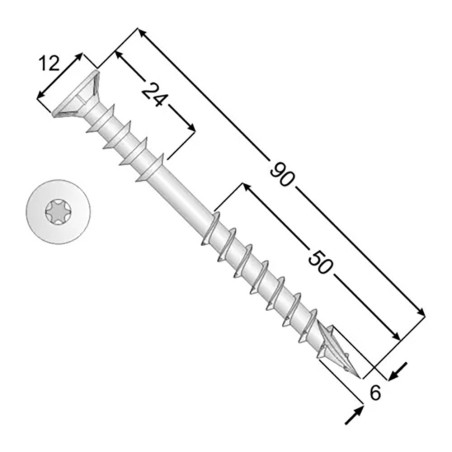 100 Vis d’Écartement 6x90 mm T30 - Précises et Fiables - D-Work