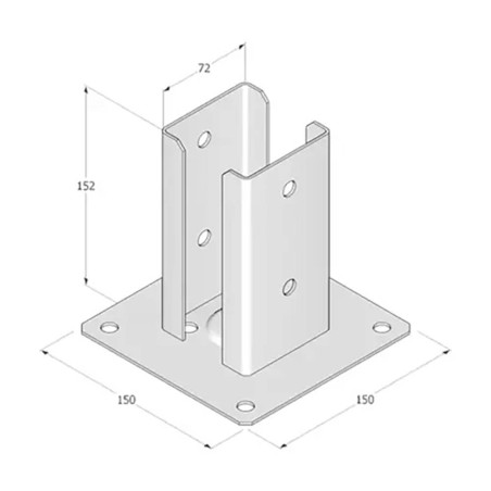 Support de Poteau PSPD 71x150x2 mm - Galvanisé à Chaud - Résistant et Durable - D-Work
