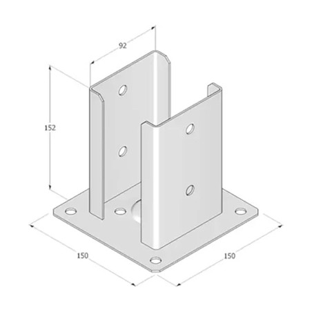 Support De Poteau Pspd 90 - 91X150X2.0 mm Galvanisé À Chaud - D-Work