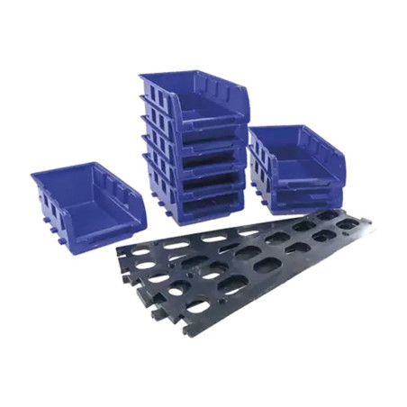 3 Bacs de Rangement Garage 161x105x75 mm - Kit 8 Pièces - Plastique Résistant - D-Work