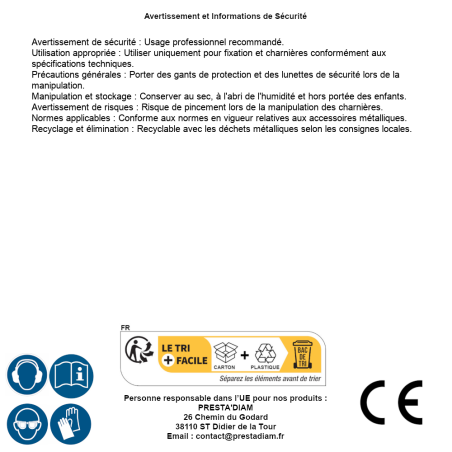 50 Charnières Zss 40 - 40X41X1.0 mm Jaune - D-Work