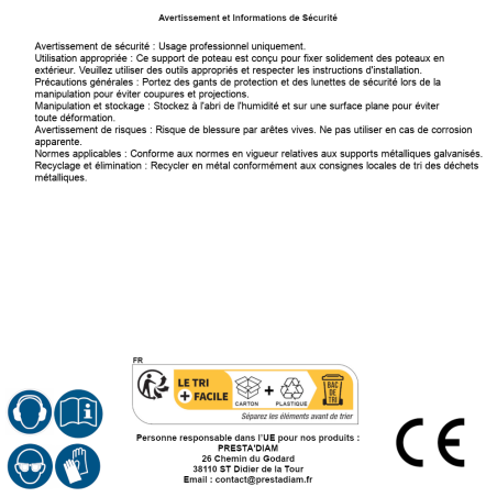 Support de Poteau PSD 161x200x3 mm - Acier Galvanisé Zingué Bichromaté - Fixation Robuste - D-Work