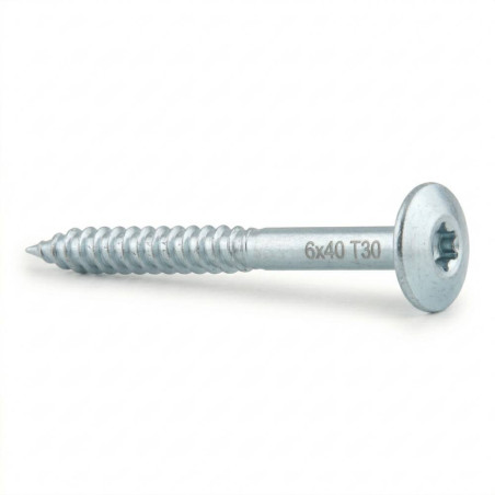 100 Vis de Construction Tête Large 6x40 mm T30 - Zingué Blanc - D-Work