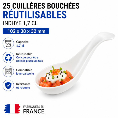 50 Spoons Bouchées Indhye 1,7 cl de 102 x 38 x Ht. 32 mm Reusable, Recyclable 100% French - Transparent - D-Work