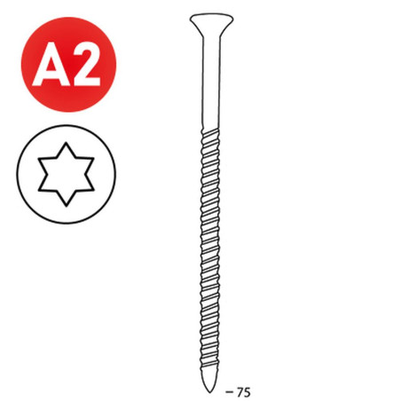 Scrail de 2000 Vis INOX Torx (TX) 16° 28/32 x 75 mm – Inox, Norme 16S28759 – Fixation Sécurisée et Durable - ALSAFIX
