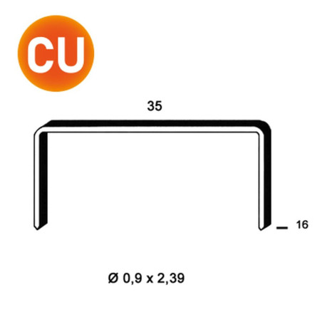 10 000 Agrafes Cuivrées B-16 - 35x16x0.9x2.39 mm - D-Work