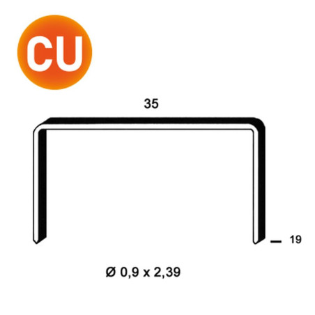 10 000 Agrafes Cuivrées B-19 - 35x19x0.9x2.39 mm - D-Work