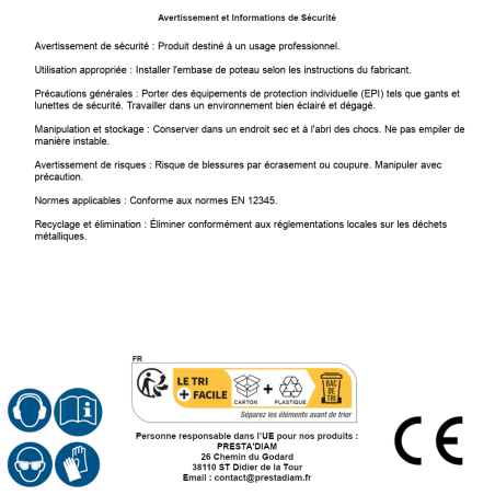 Embase de Poteau à Boulonner Type Epu-71 - 71x125x60x5 mm - D-Work