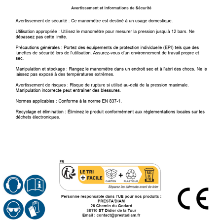 Manomètre 0 à 12 Bars 1/4" – Précision et Fiabilité – Idéal pour Contrôle de Pression - ALSAFIX