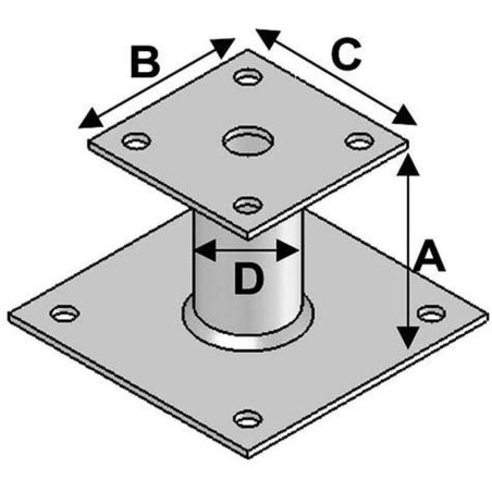 Pied de Poteau avec Platine 100 x 90 x 80 mm – Acier, Épaisseur 4 mm – Résistance et Stabilité - ALSAFIX