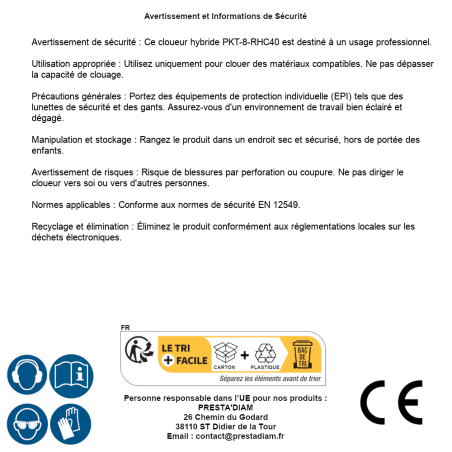 Cloueur Hybride PKT-8-RHC40 – 11.4 kg – Performant et Polyvalent – Idéal pour les Travaux de Fixation - ALSAFIX