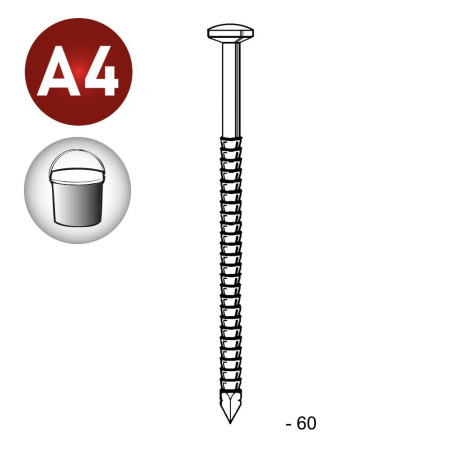 Pointe Annelée INOX A4 en Vrac 25/28 x 60 mm – Tête Bombée, Acier INOX A4 – Résistance et Durabilité - ALSAFIX