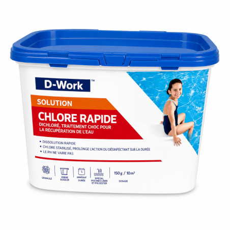 Chlore Rapide pour Piscine 1 kg - Granulés Concentrés - Désinfection Efficace et Rapide - D-Work