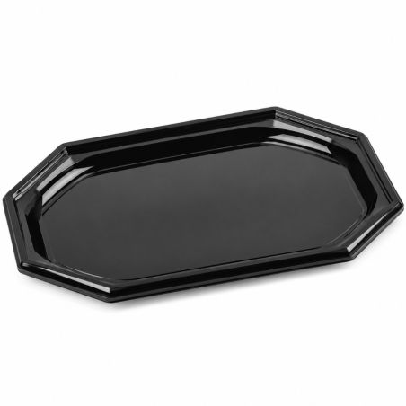 10 Black Octagonal Presentation Trays 35 x 24 cm Sturdy and Elegant PET Plastic - D-Work